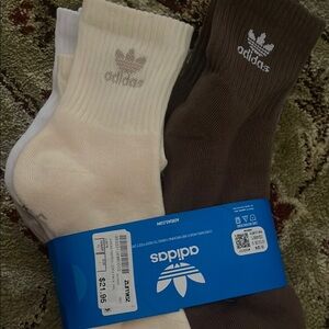 Adidas Cream and Brown Athletic Socks